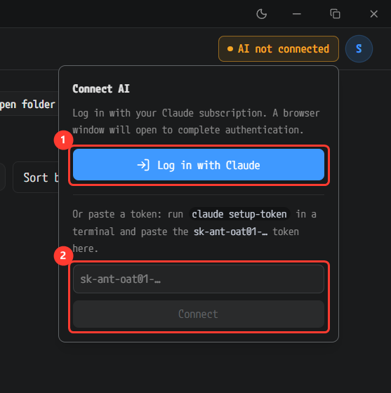 The Connect AI popover