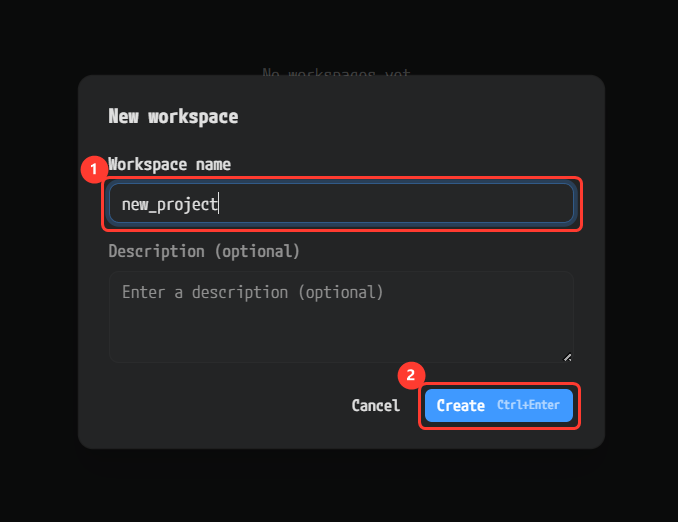 The New workspace dialog