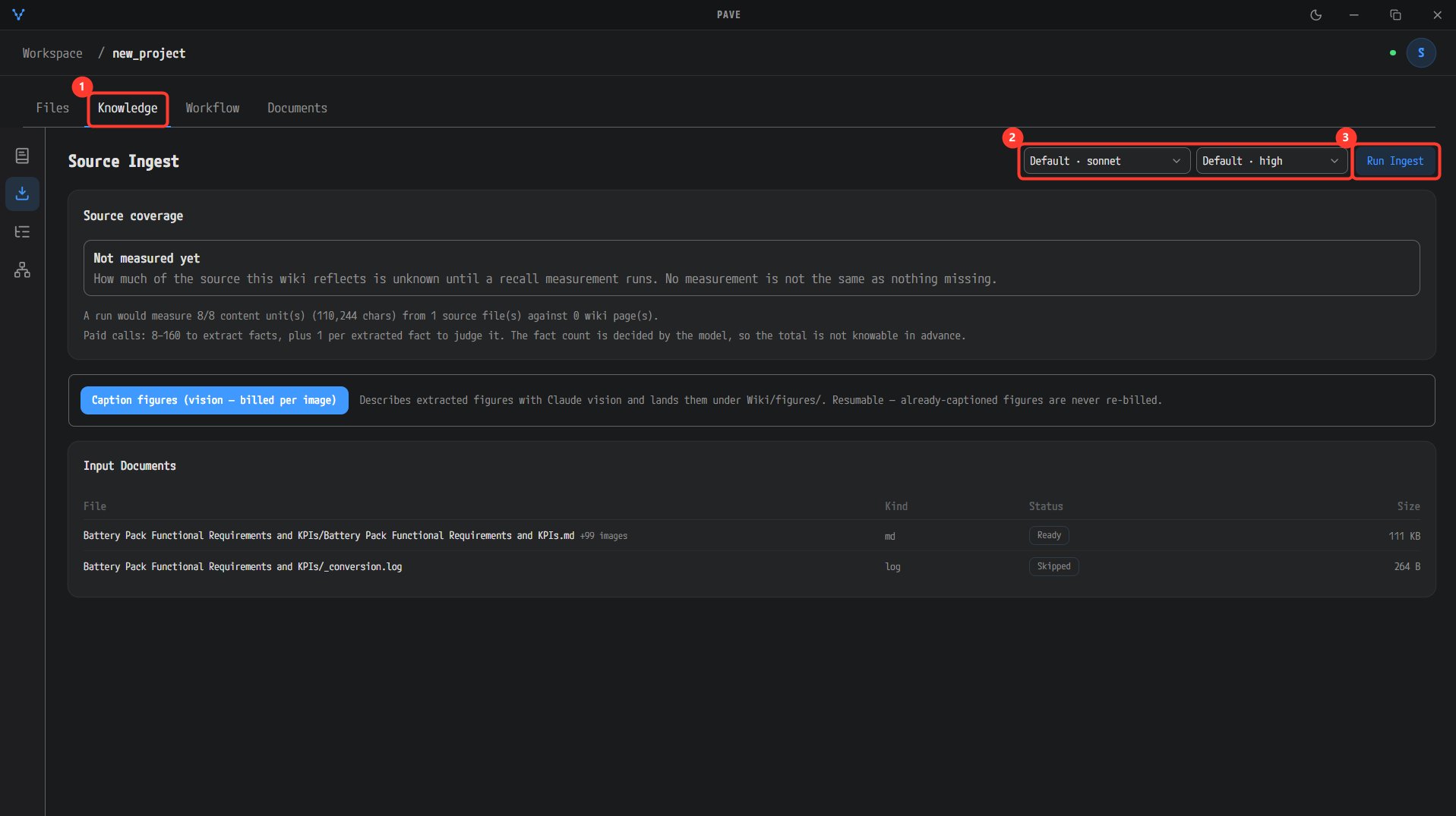 Knowledge tab — the Source Ingest screen